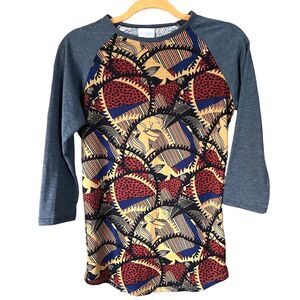 LulaRoe Randy Raglan Sleeve Top Knit Blouse Abstract Print NWOT XXS